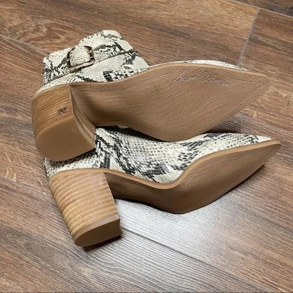 Sam Edelman Leonia Snakeskin Embossed Buckle Ankle Zip Boots - Picture 10 of 11